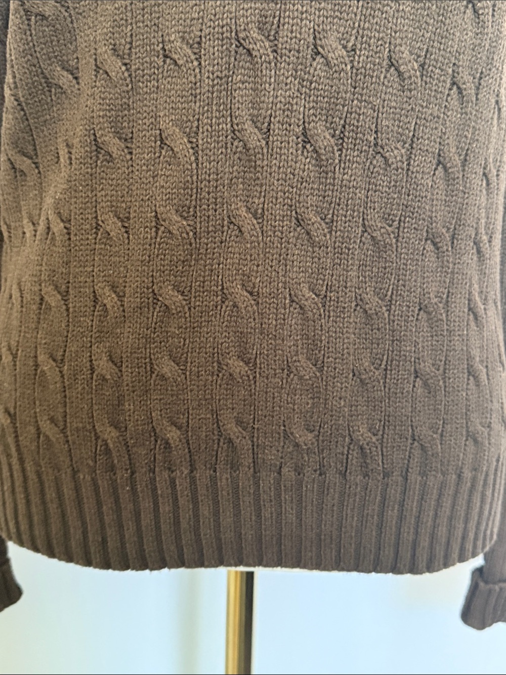 VTG Ralph Lauren Sport Chocolate Brown Cable-Knit V-Neck Sweater Size L Pony - Picture 4 of 12
